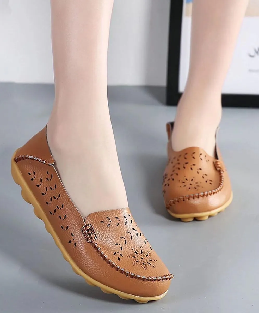 Womens Cowhide Casual Slipper Loafers Moccasin Driving Shoes Flat Slip-Ons