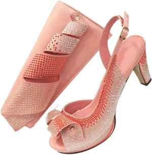 Women's Elegant High Heel Peep Toe Sandal And Clutch Set With Crystal Detail For Special Occasions
