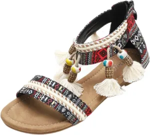 Womens Flat Sandals Bohemian Ethnic Style Dressy Sandals, Summer One Band Ankle Strap Flat Shoes Casual Comfortable Vintage Flats with Zipper
