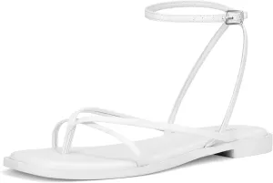 Womens Flats Sandals Square Toe Strappy Ankle Strap Flats