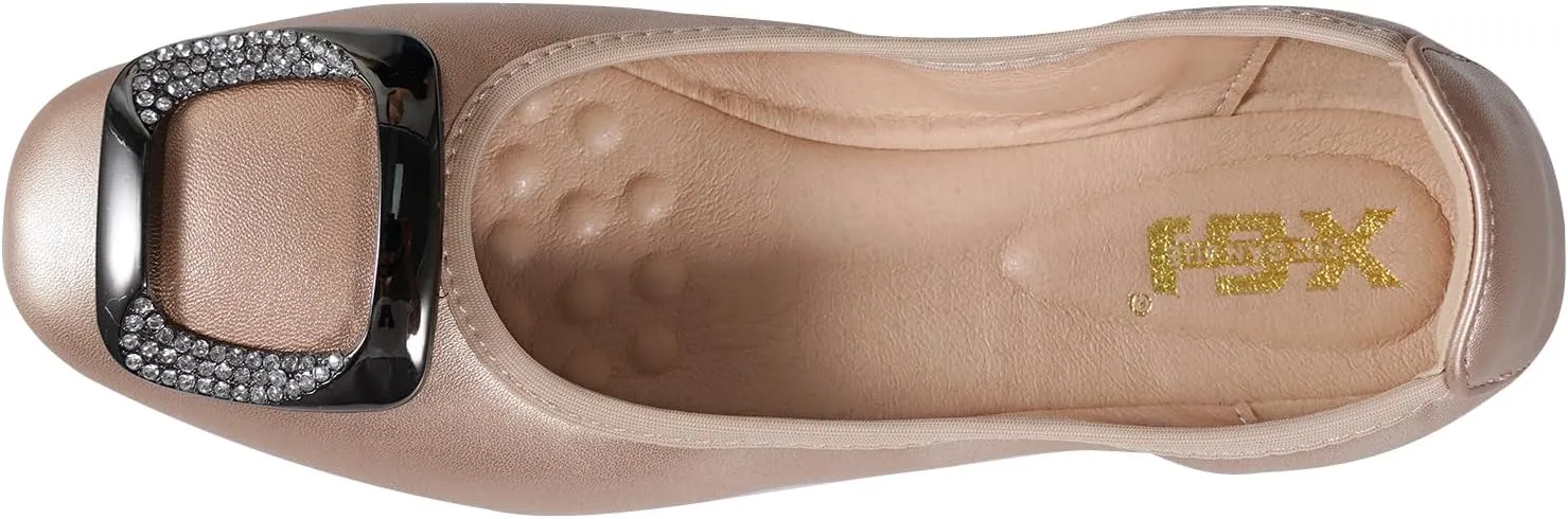 Womens Foldable Soft Ballet Flats Square Toe Sparkly Beads Comfortable Slip On Ballerina Dress Flat Shoes