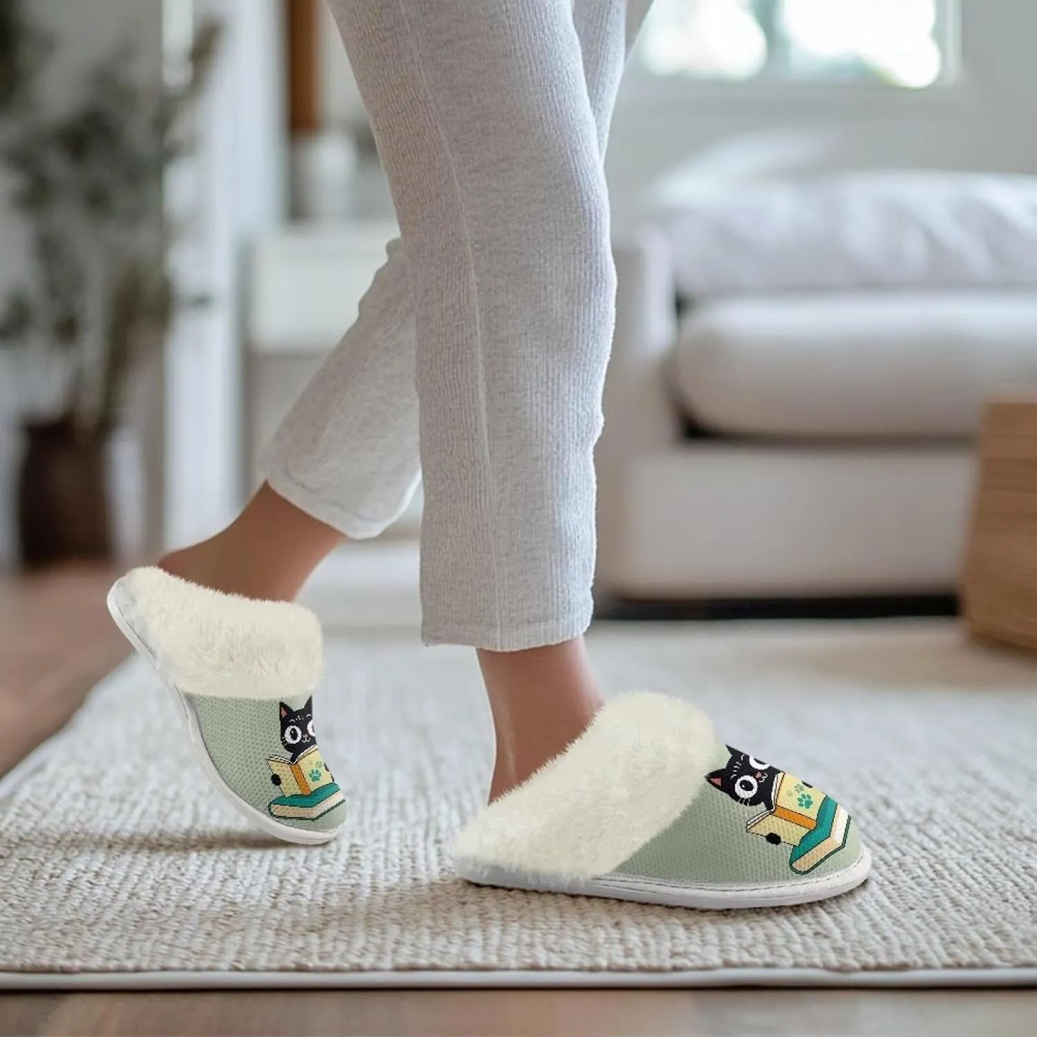 Women's Fuzzy Slip On Slippers Warm Cozy Soft Plush Slippers Lightweight Winter Fluffy Non Slip Indoor House Shoes Size 5-10