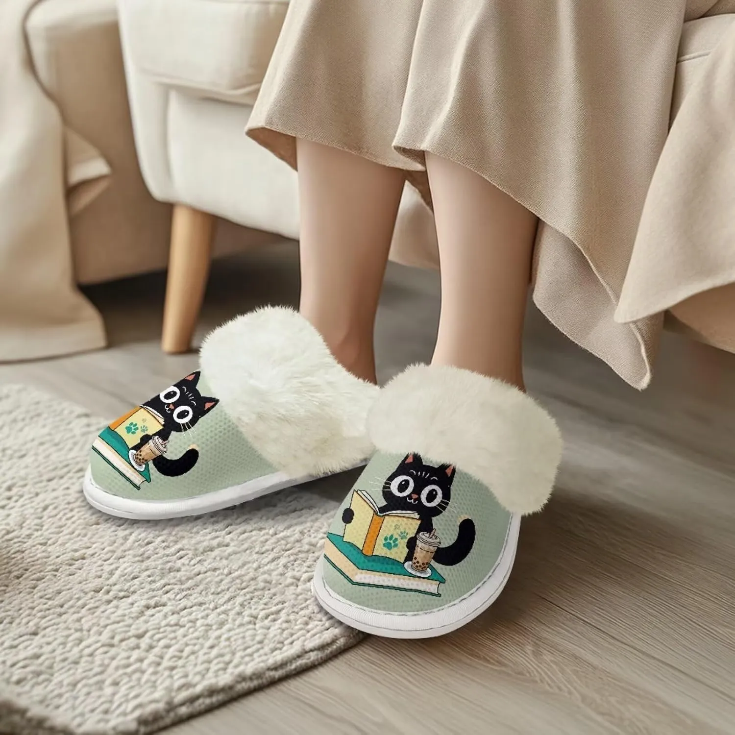 Women's Fuzzy Slip On Slippers Warm Cozy Soft Plush Slippers Lightweight Winter Fluffy Non Slip Indoor House Shoes Size 5-10