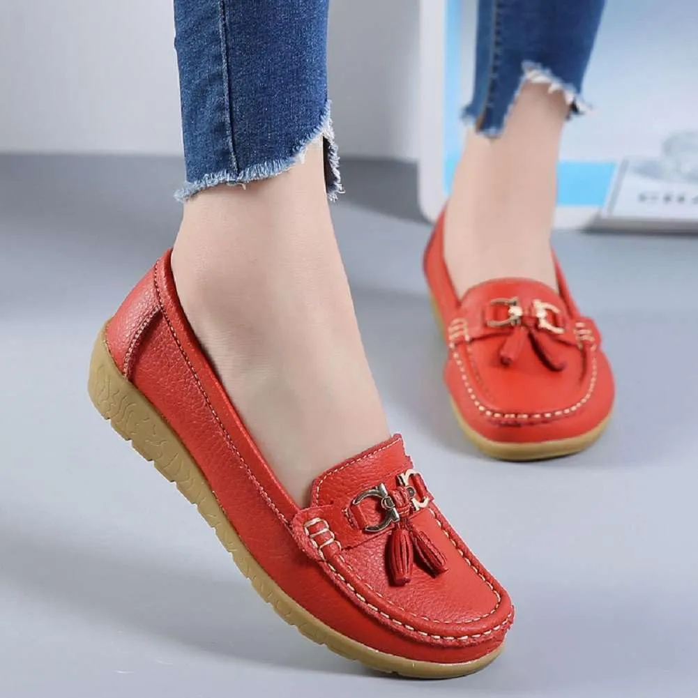 Women's Genuine Leather Platform Loafers Classic Casual Comfort Slip-On Shoes Soft Sole Dress Shoes