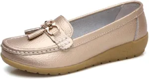 Women's Genuine Leather Platform Loafers Classic Casual Comfort Slip-On Shoes Soft Sole Dress Shoes