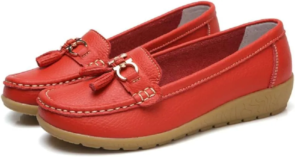 Women's Genuine Leather Platform Loafers Classic Casual Comfort Slip-On Shoes Soft Sole Dress Shoes