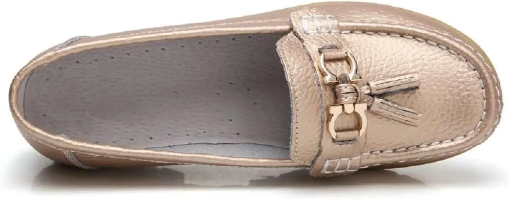 Women's Genuine Leather Platform Loafers Classic Casual Comfort Slip-On Shoes Soft Sole Dress Shoes