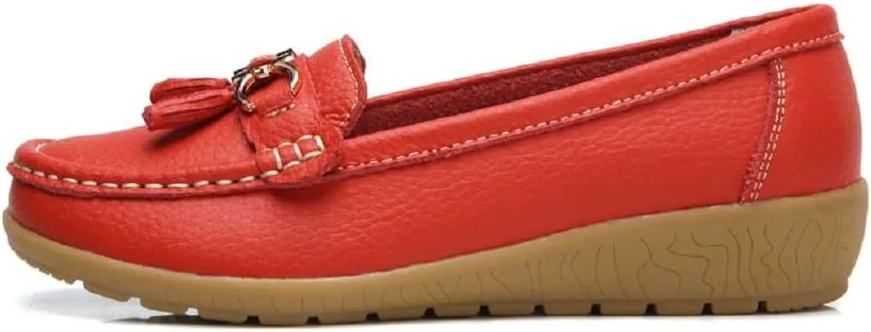 Women's Genuine Leather Platform Loafers Classic Casual Comfort Slip-On Shoes Soft Sole Dress Shoes
