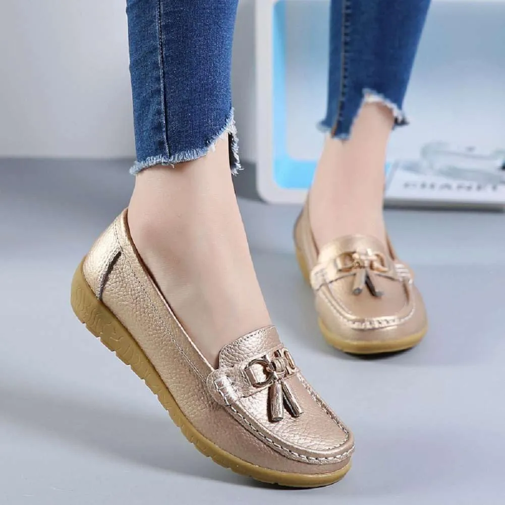 Women's Genuine Leather Platform Loafers Classic Casual Comfort Slip-On Shoes Soft Sole Dress Shoes