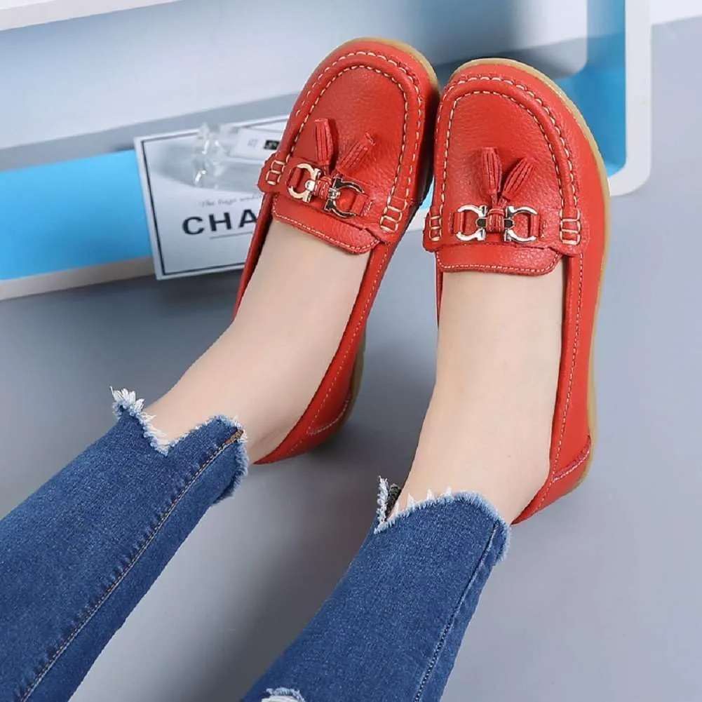 Women's Genuine Leather Platform Loafers Classic Casual Comfort Slip-On Shoes Soft Sole Dress Shoes