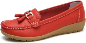 Women's Genuine Leather Platform Loafers Classic Casual Comfort Slip-On Shoes Soft Sole Dress Shoes