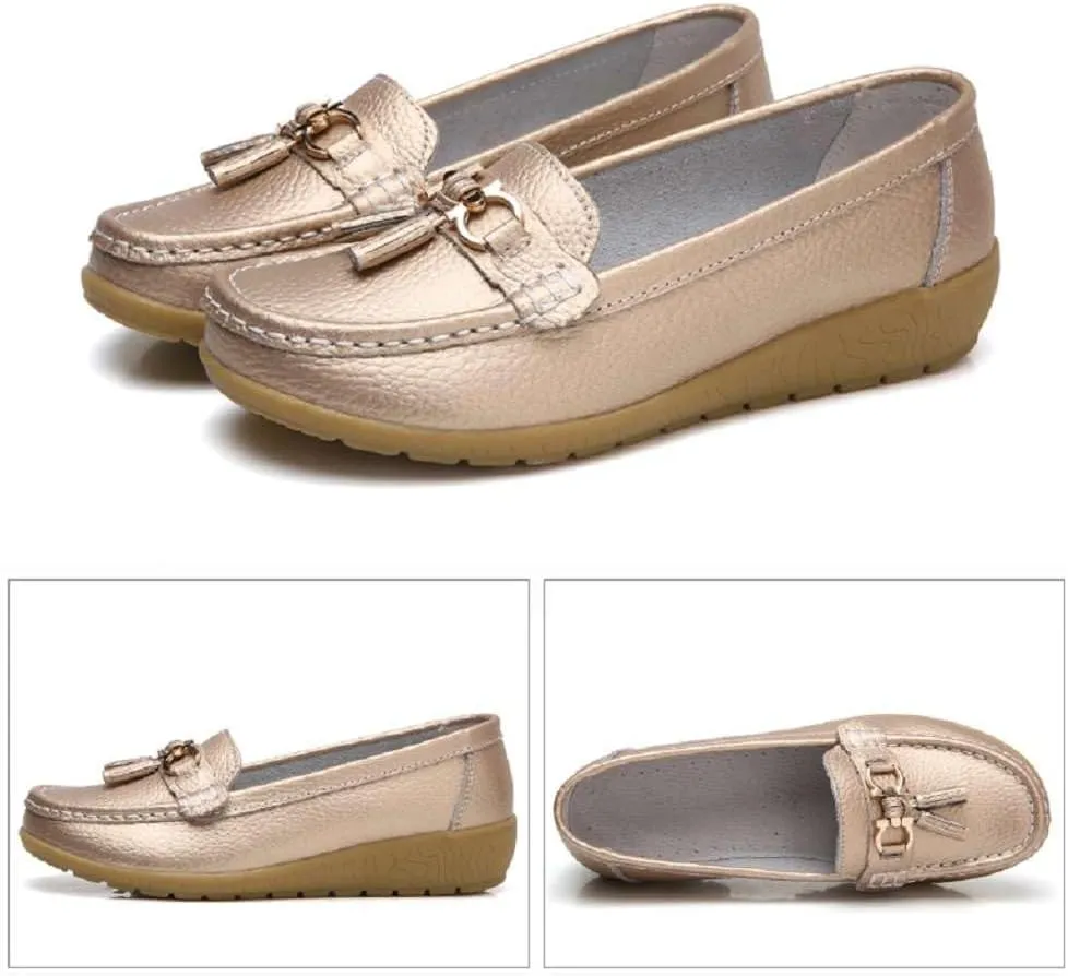 Women's Genuine Leather Platform Loafers Classic Casual Comfort Slip-On Shoes Soft Sole Dress Shoes