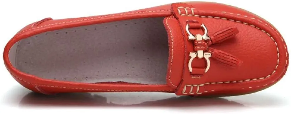 Women's Genuine Leather Platform Loafers Classic Casual Comfort Slip-On Shoes Soft Sole Dress Shoes