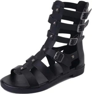 Women's High Top Open Toe Gladiator Flats Sandals Booties with Adjustable with Multi Buckle Ankle Strap,Roman Sandals Stud Back Zipper Fisherman Woven Y2K Sandals