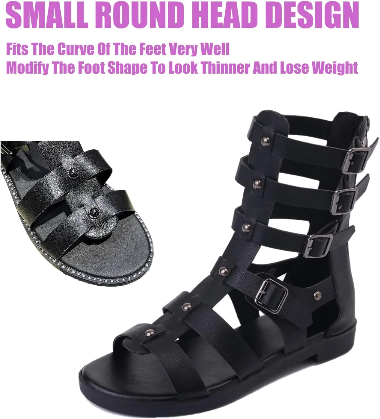 Women's High Top Open Toe Gladiator Flats Sandals Booties with Adjustable with Multi Buckle Ankle Strap,Roman Sandals Stud Back Zipper Fisherman Woven Y2K Sandals