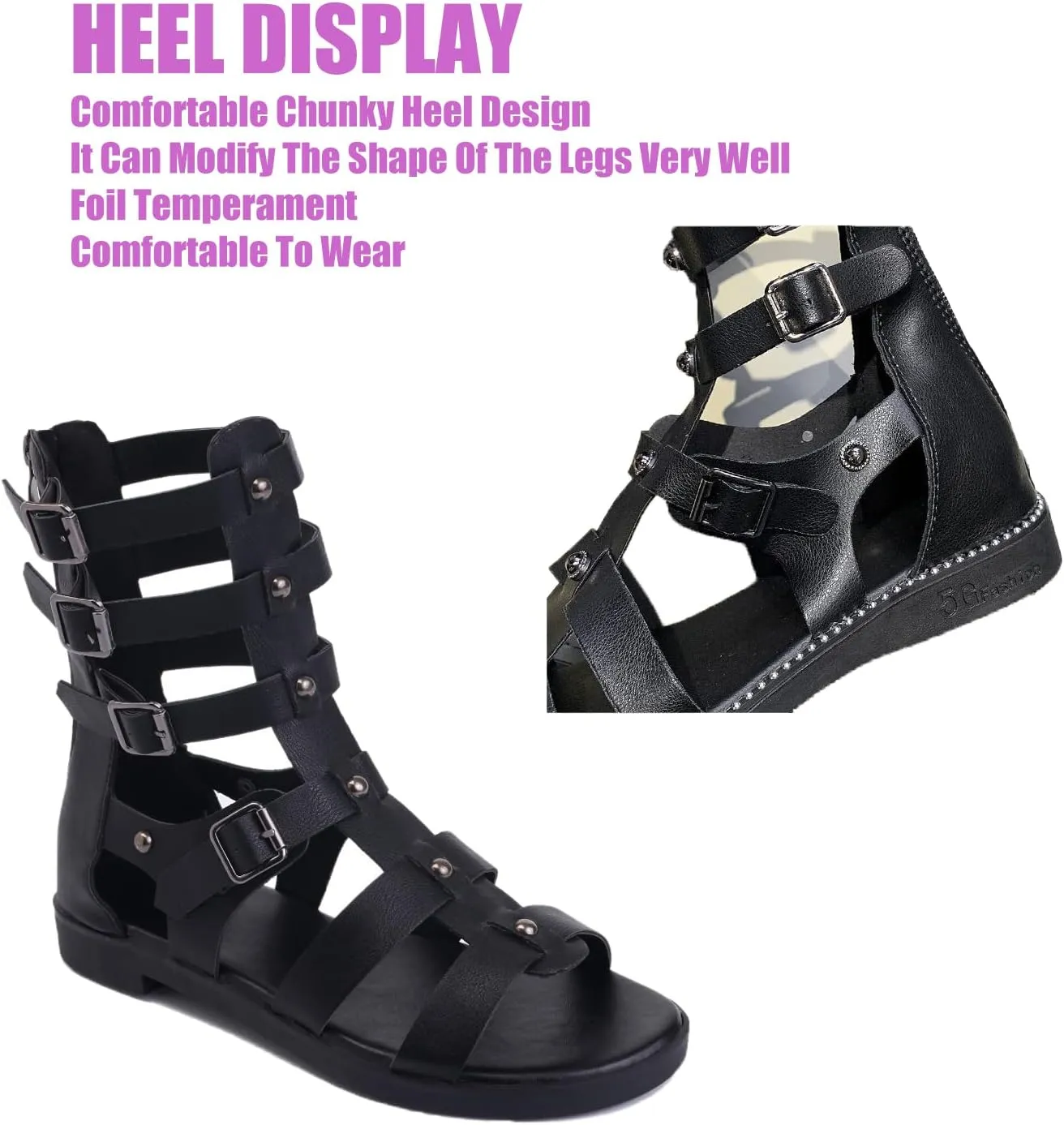 Women's High Top Open Toe Gladiator Flats Sandals Booties with Adjustable with Multi Buckle Ankle Strap,Roman Sandals Stud Back Zipper Fisherman Woven Y2K Sandals