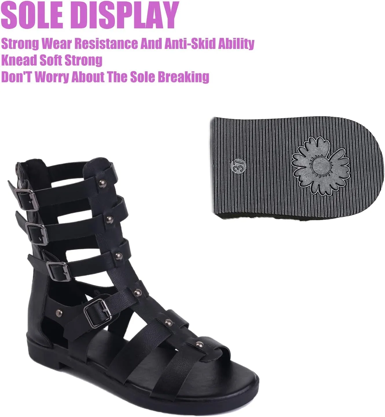 Women's High Top Open Toe Gladiator Flats Sandals Booties with Adjustable with Multi Buckle Ankle Strap,Roman Sandals Stud Back Zipper Fisherman Woven Y2K Sandals