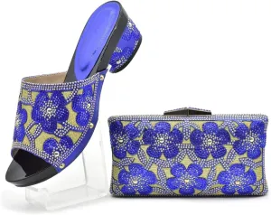 Womens Italian Rhinestone Shoes and Bags Elegant Flower Crystal Clutch African Matching High Heels and Handbags