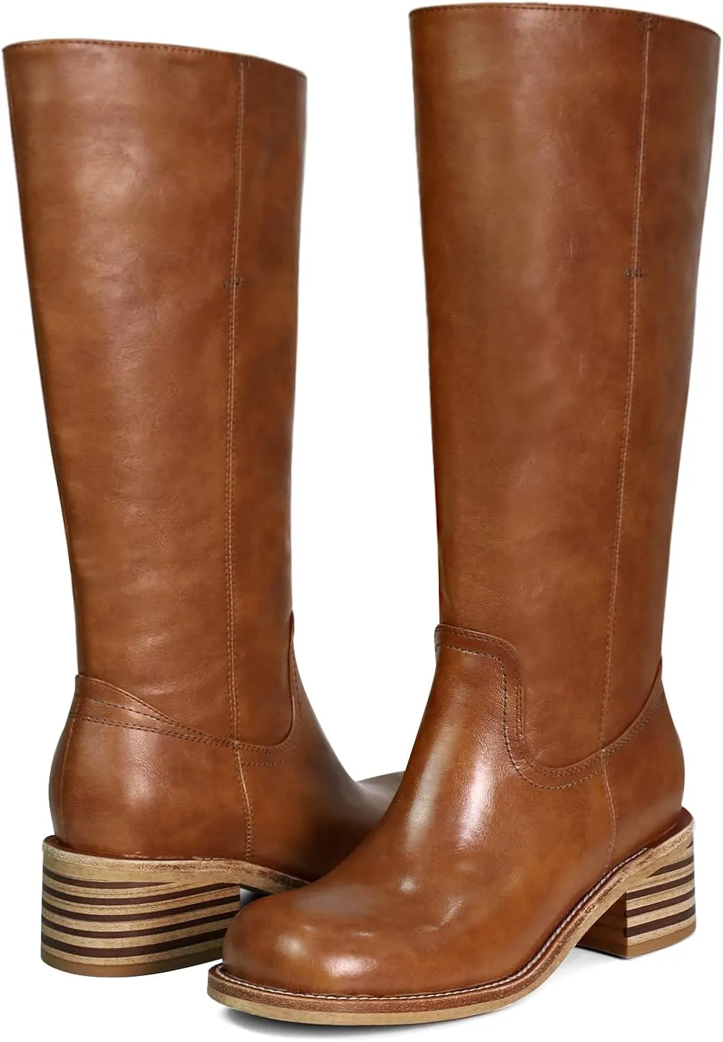 Women's Knee High Boots Square Toe Chunky Block Heel Long Boots for Women Comfortable Low Heel Womens Boots