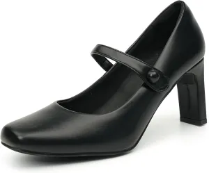 Womens Mary Janes Chunky Heels Square Toe Pumps