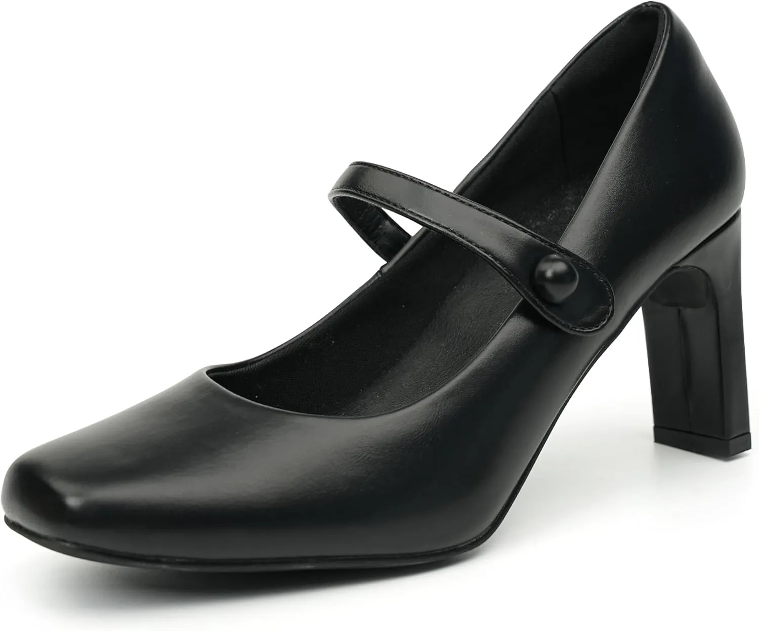 Womens Mary Janes Chunky Heels Square Toe Pumps