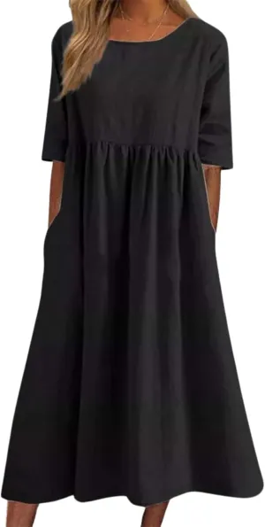 Womens Maxi Dresses Half Sleeve Crew Neck Casual Floral Print Plus Size Beach Dress with Pockets for 2025 Summer