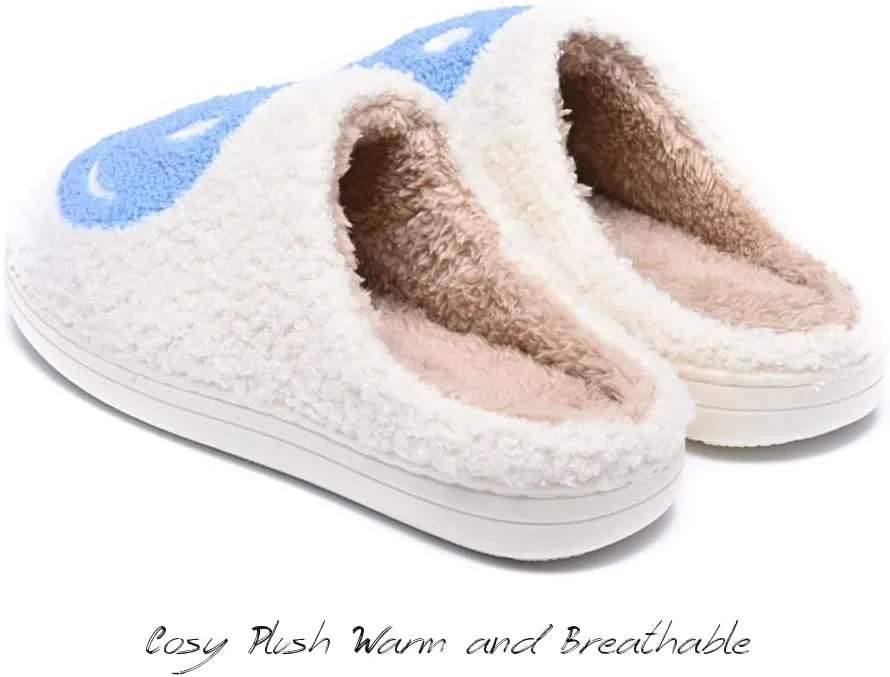 Women's Men's Retro Preppy Happy Face Slippers Comfy Warm Plush Slip-On House Slipper for Winter Indoor Soft Cushion Non-slip Fluffy Slides Slippers