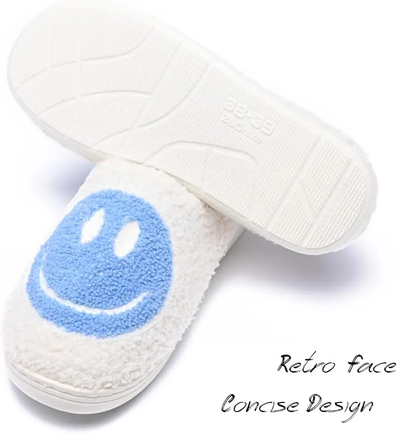 Women's Men's Retro Preppy Happy Face Slippers Comfy Warm Plush Slip-On House Slipper for Winter Indoor Soft Cushion Non-slip Fluffy Slides Slippers
