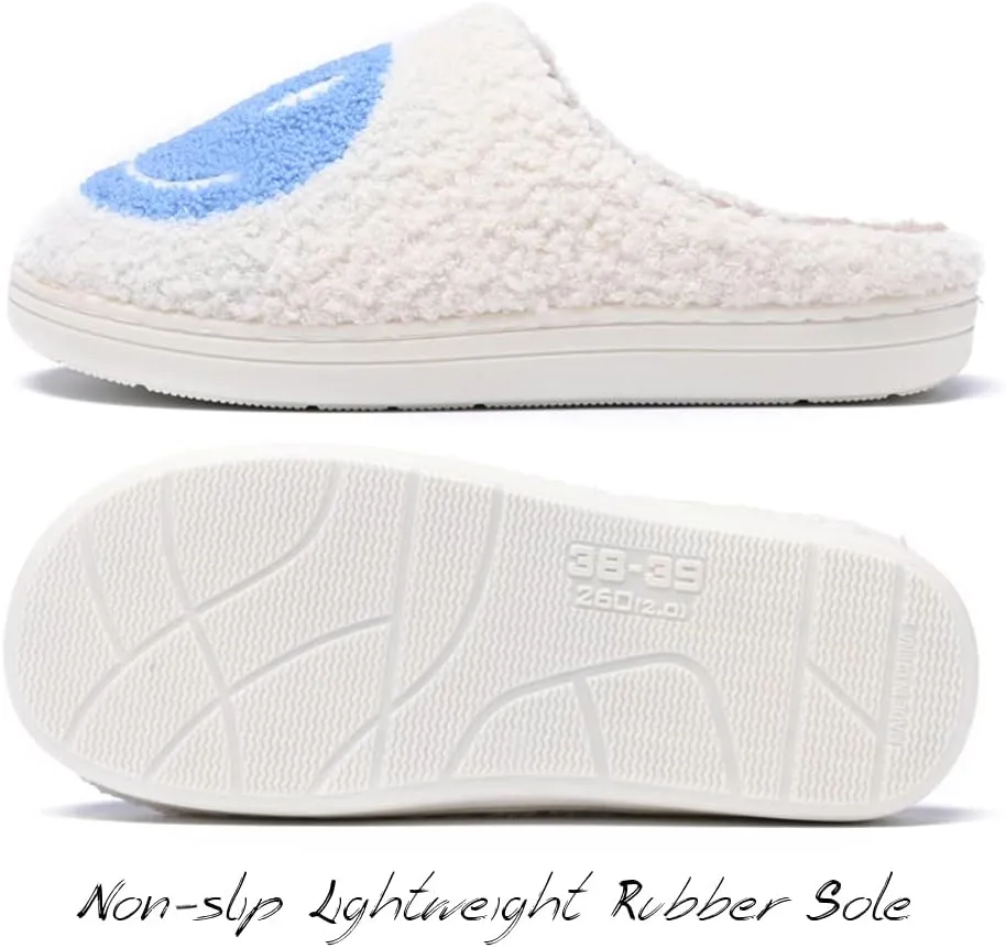Women's Men's Retro Preppy Happy Face Slippers Comfy Warm Plush Slip-On House Slipper for Winter Indoor Soft Cushion Non-slip Fluffy Slides Slippers