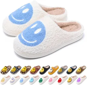 Women's Men's Retro Preppy Happy Face Slippers Comfy Warm Plush Slip-On House Slipper for Winter Indoor Soft Cushion Non-slip Fluffy Slides Slippers
