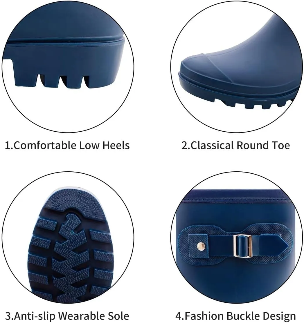 Women's Mid Calf Rain Boots Waterproof Fashion Garden Shoes Anti-slipping Rainboots For Women Comfortable Insole Light Rain Shoes