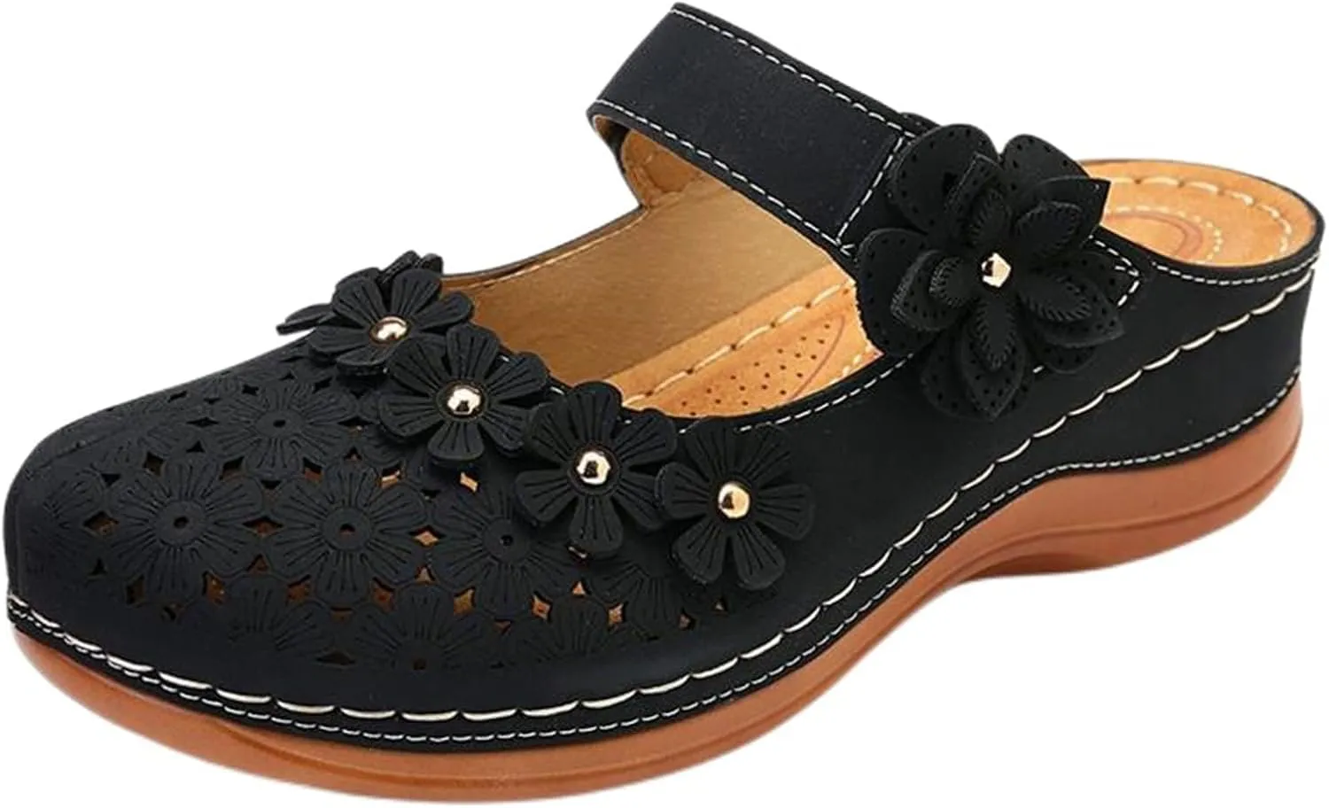 Womens Mule Closed Toe Slip On Clogs Mules Shoes for Women Dressy Summer Casual Wedge Sandals with Adjustable Hook Loop Comfortable Low Heel Orthopedic Sandal Round Head Anti-Slip Soft Bottom Footwear