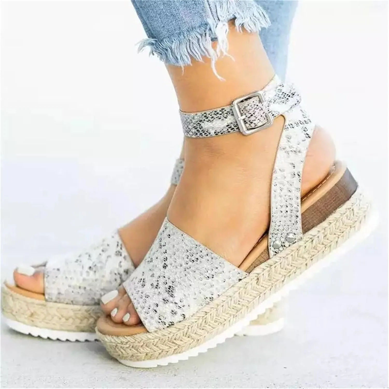 Womens Platform Sandals Comfortable Arch Support Wedge Sandals Summer Buckle Casual Sandal Open Toe Espadrilles Boho Summer Beach Shoes Comfortable Outdoor Walking Shoes