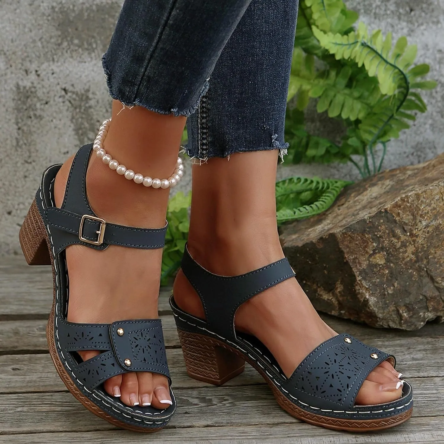 Women's Platform Wedge Sandals Casual Hollow Out Open Toe Sandal Adjustable Ankle Strap Lightweight Walking Shoes Arch Support Peep Slippers Workout Comfortable Sandals