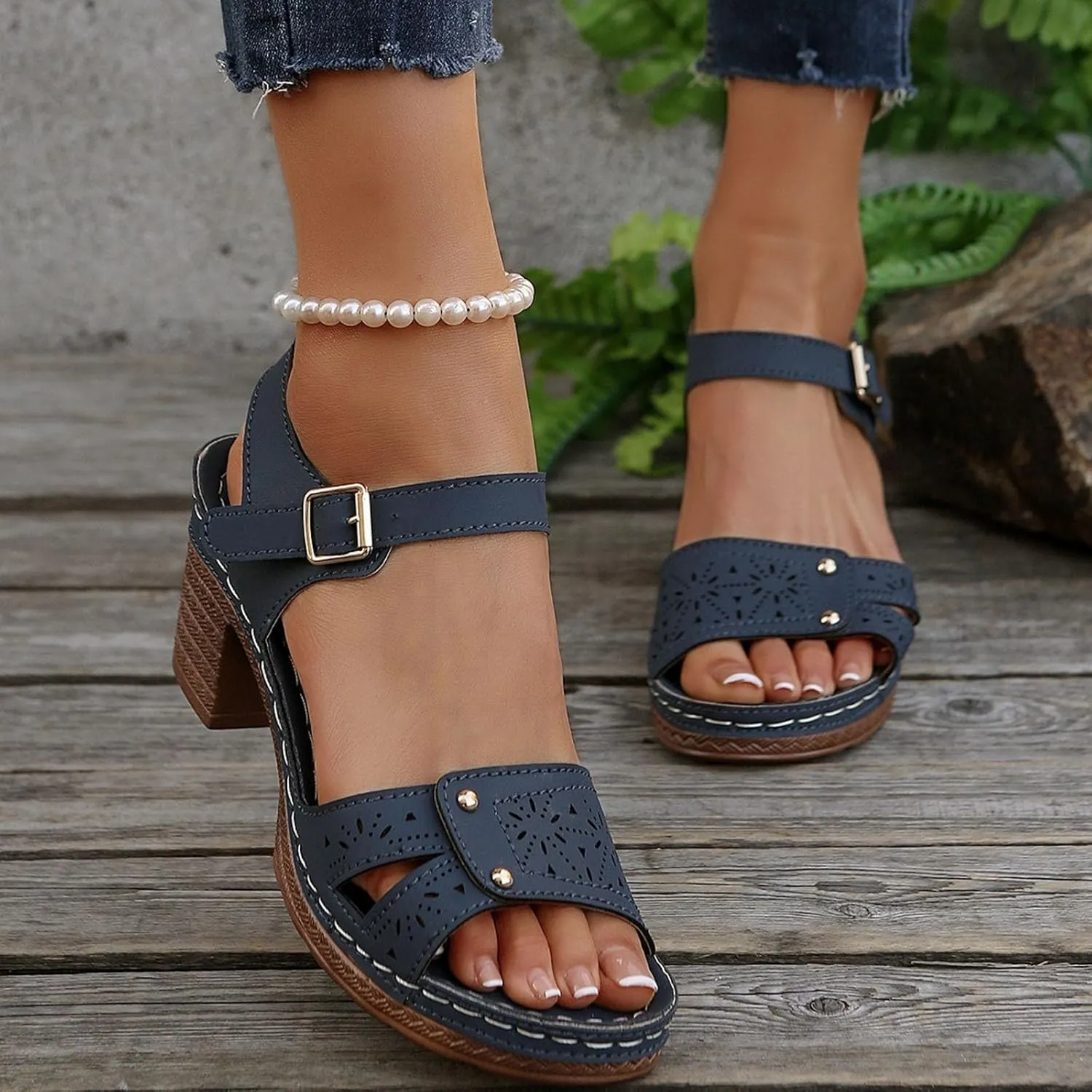 Women's Platform Wedge Sandals Casual Hollow Out Open Toe Sandal Adjustable Ankle Strap Lightweight Walking Shoes Arch Support Peep Slippers Workout Comfortable Sandals