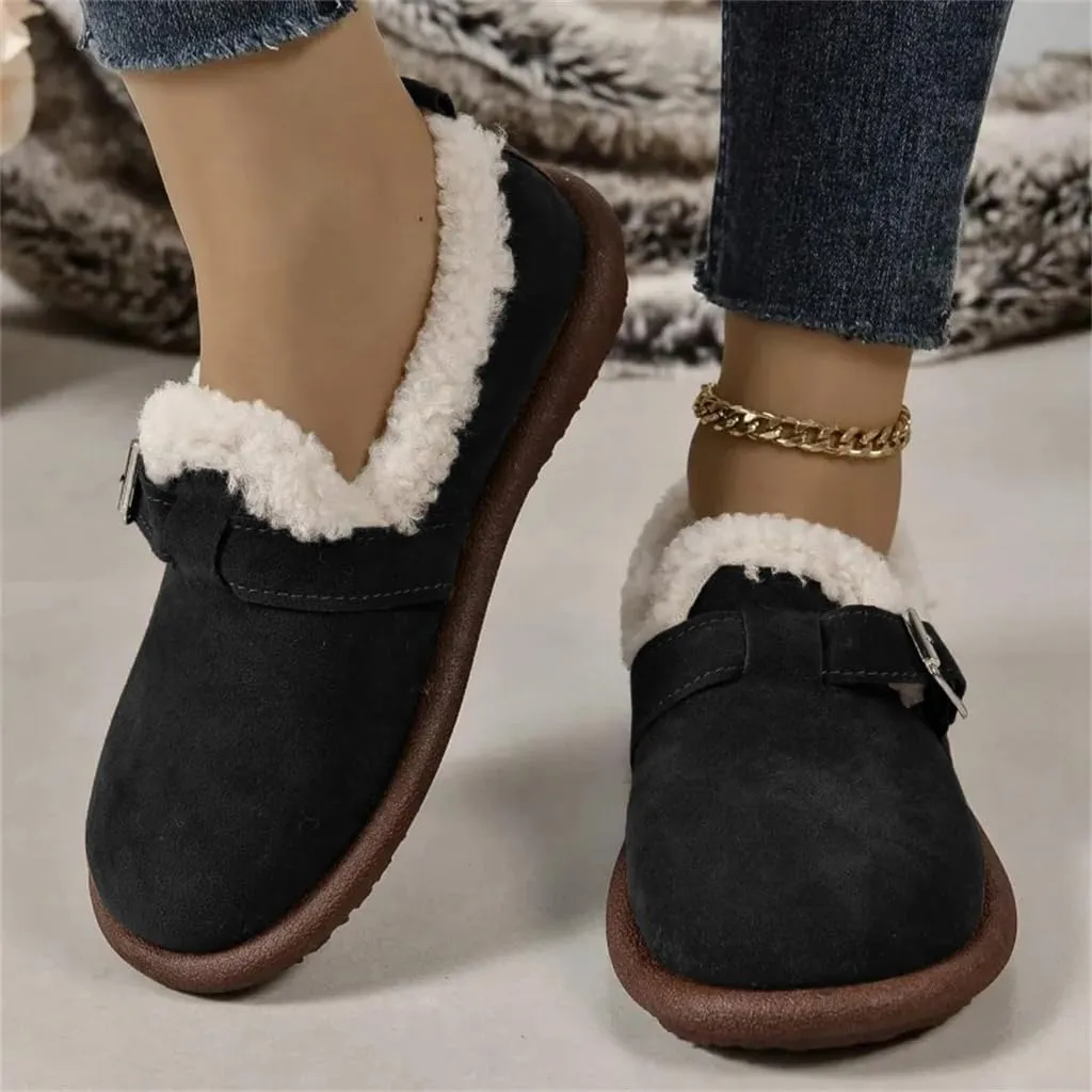 Women's Plush Round Toe Slip-On Flats, Women's Plush Lined Orthopedic Slip-On Shoes, Retro Buckle Strap Round Toe Flat Loafers