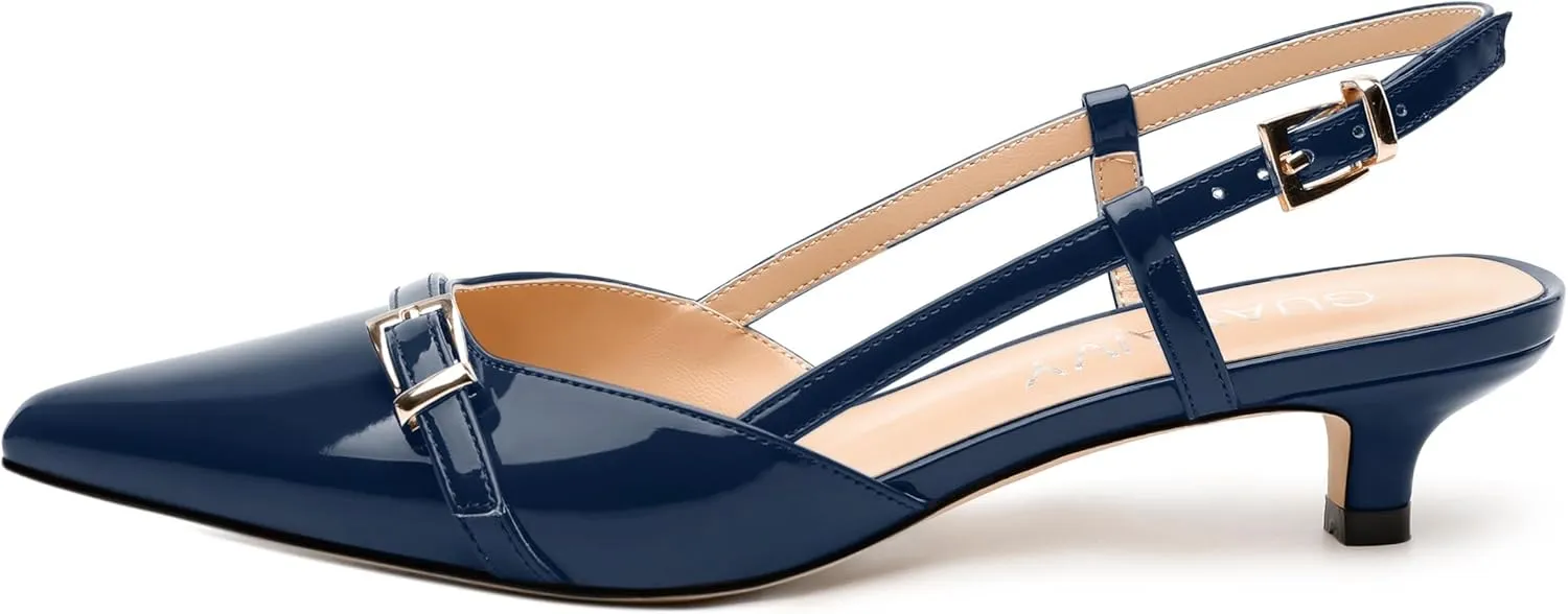 Women's Pumps, Closed Pointed Toe Slingback Heels, Ankle Strap Buckle Fashion Kitten Heel Shoes for Women Dress Party Wedding