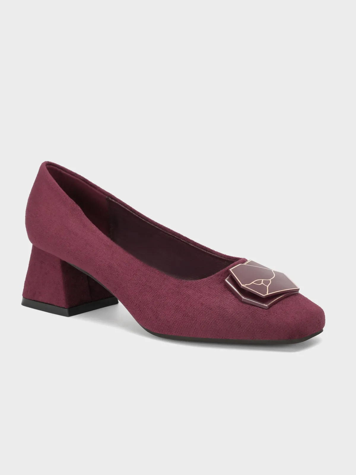 Womens "NETAN" Block Heel Decorated Courts