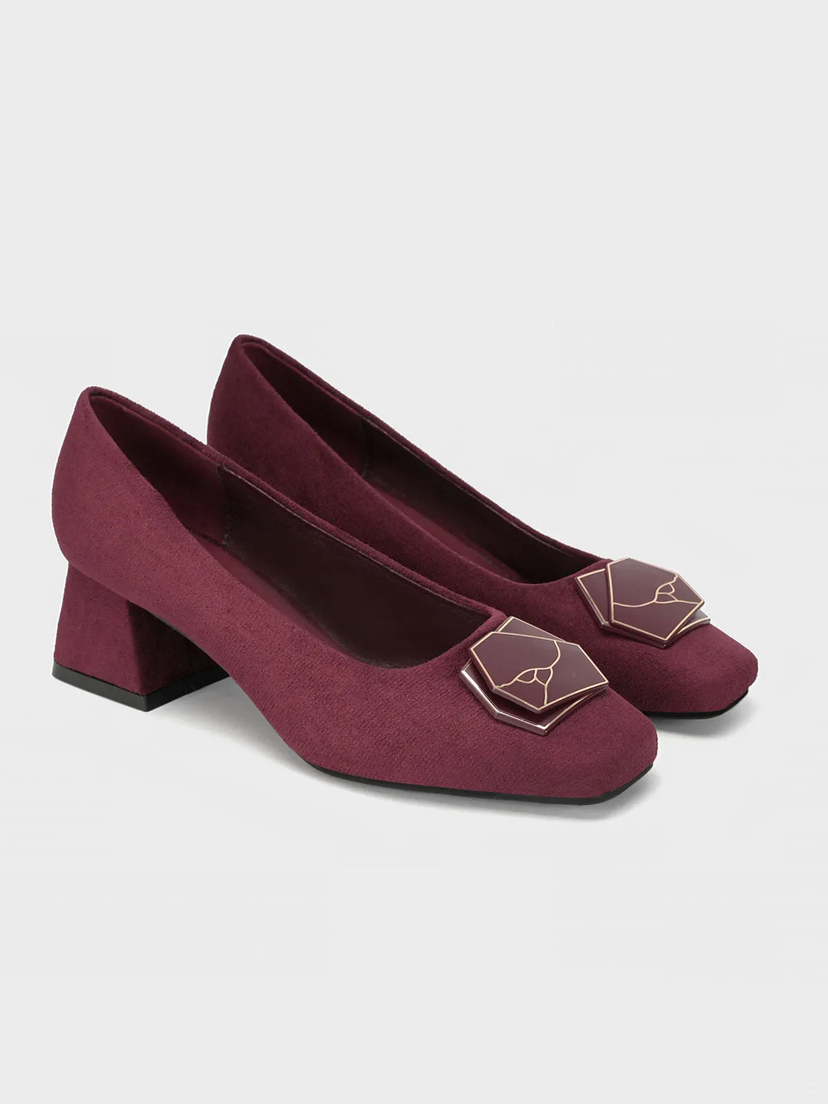 Womens "NETAN" Block Heel Decorated Courts