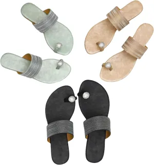 Women's Rhinestone Flat Clip Toe Loop Ring Flip Flops Sandals Block Low Heel Slip on Gladiator Thong Slides for Women Summer Outdoor