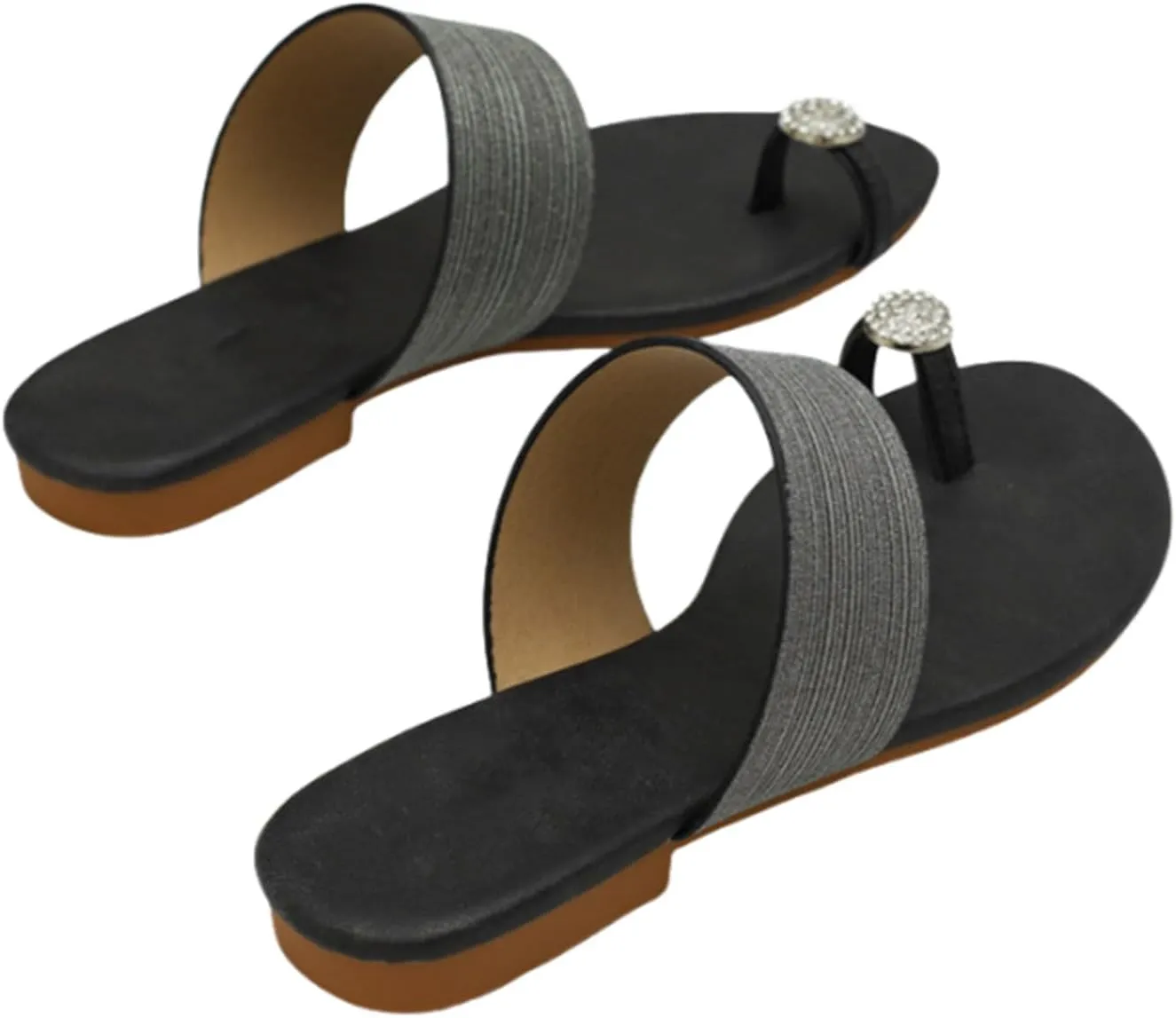 Women's Rhinestone Flat Clip Toe Loop Ring Flip Flops Sandals Block Low Heel Slip on Gladiator Thong Slides for Women Summer Outdoor