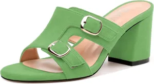 Women's Sandals, Round Toe Mid Chunky Heels, Fashion Buckle Heeled Sandal for Women 2.5 Inch