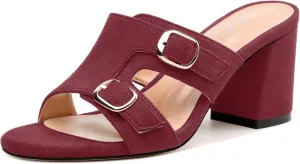 Women's Sandals, Round Toe Mid Chunky Heels, Fashion Buckle Heeled Sandal for Women 2.5 Inch