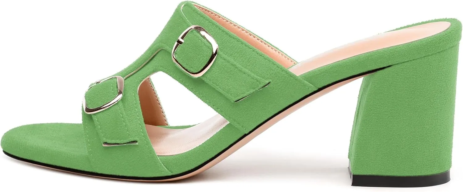 Women's Sandals, Round Toe Mid Chunky Heels, Fashion Buckle Heeled Sandal for Women 2.5 Inch
