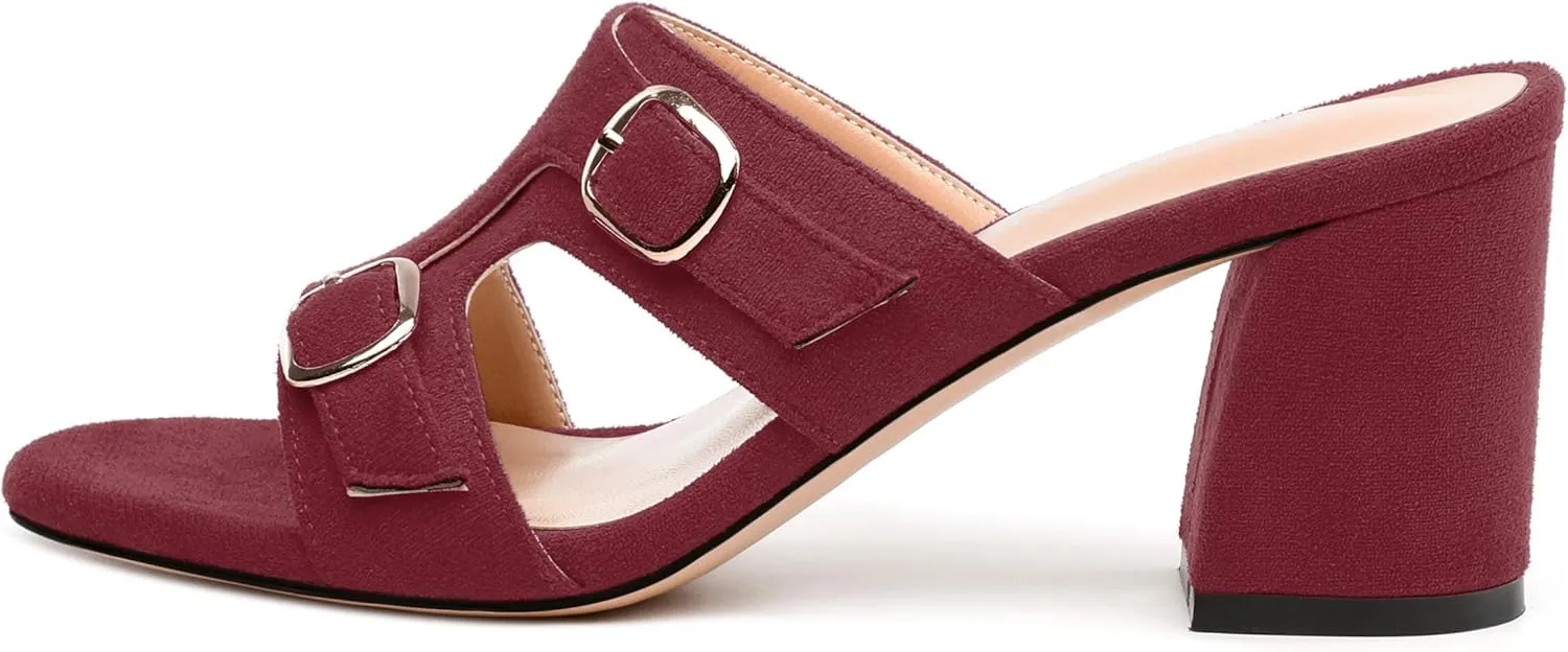 Women's Sandals, Round Toe Mid Chunky Heels, Fashion Buckle Heeled Sandal for Women 2.5 Inch