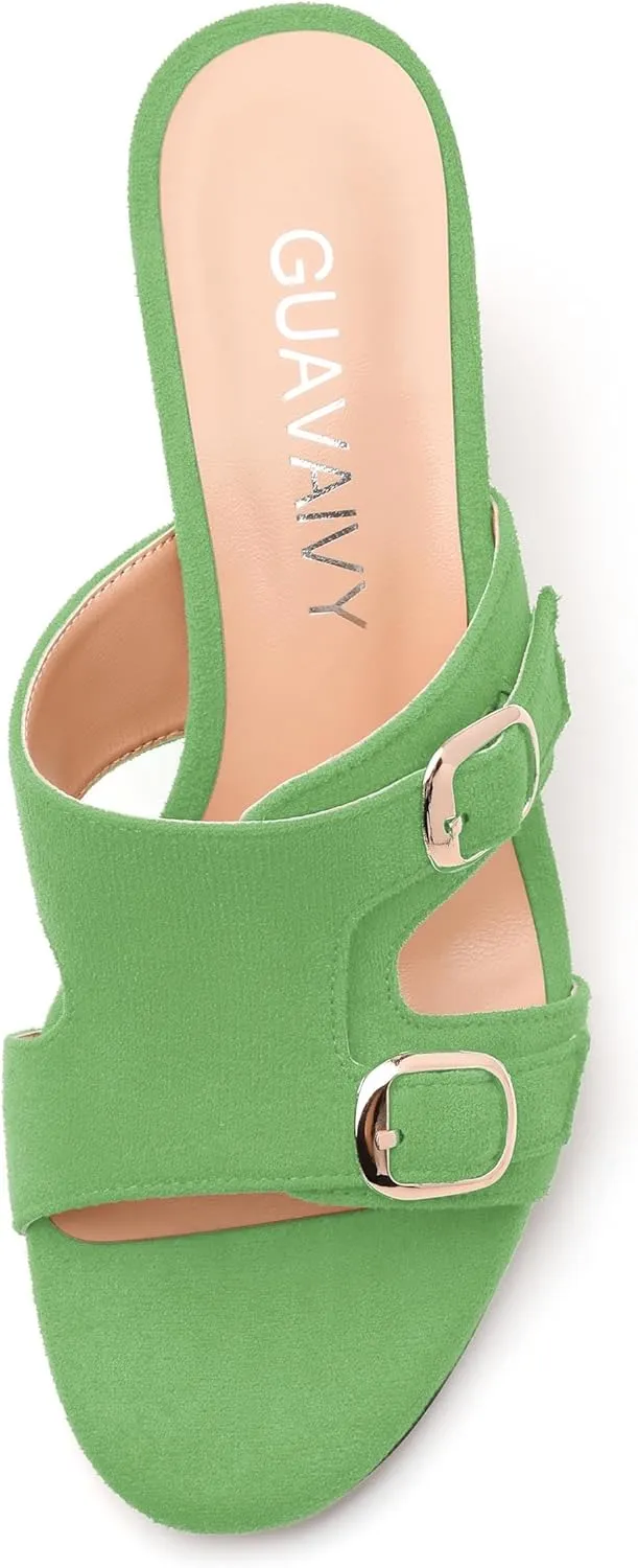 Women's Sandals, Round Toe Mid Chunky Heels, Fashion Buckle Heeled Sandal for Women 2.5 Inch