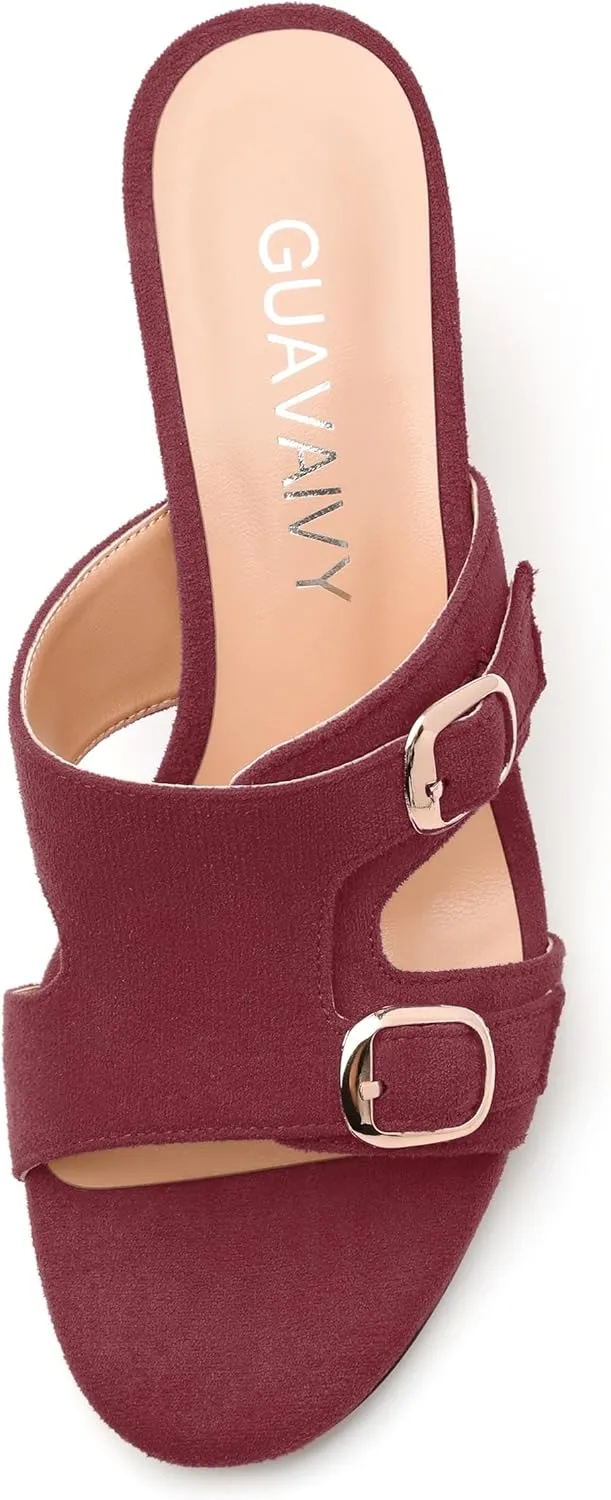 Women's Sandals, Round Toe Mid Chunky Heels, Fashion Buckle Heeled Sandal for Women 2.5 Inch