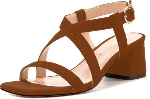 Womens Sandals, Square Open Toe Low Chunky Heels, Adjustable Strap Buckle Fashion Solid Sandal