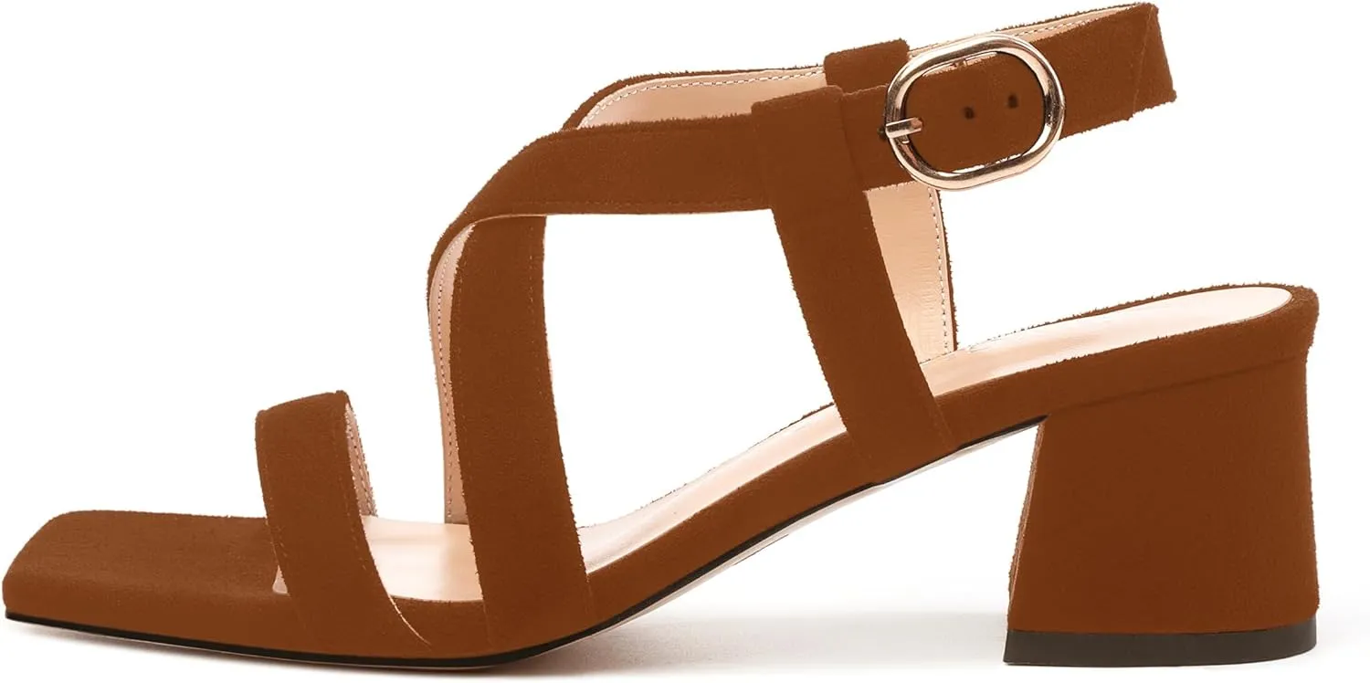 Womens Sandals, Square Open Toe Low Chunky Heels, Adjustable Strap Buckle Fashion Solid Sandal