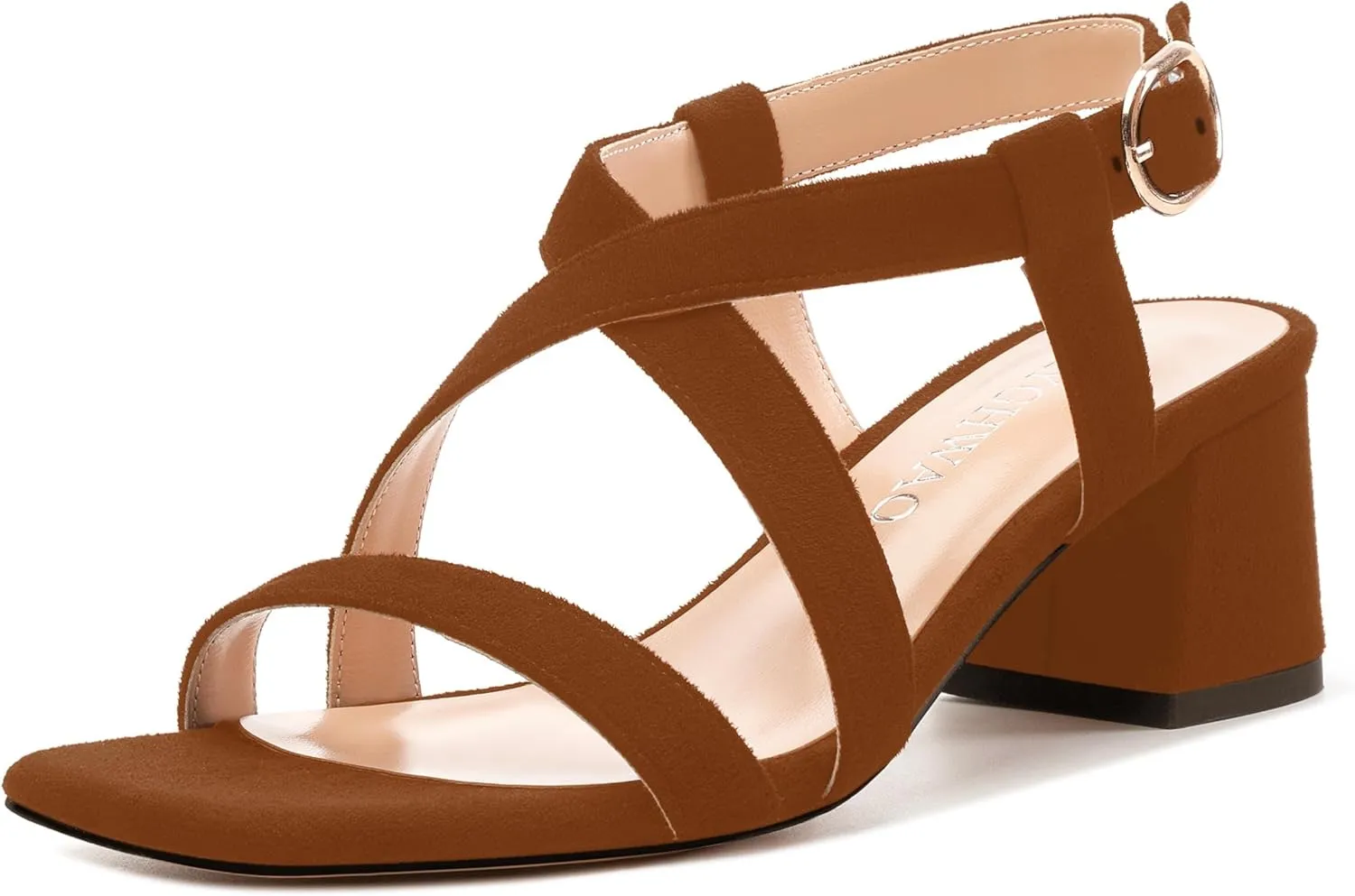 Womens Sandals, Square Open Toe Low Chunky Heels, Adjustable Strap Buckle Fashion Solid Sandal